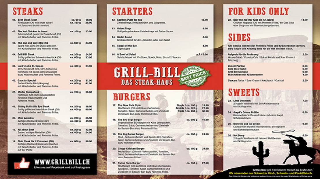 Speisekarte & Menüs GrillBill